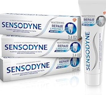 Sensodyne Repair and Protect Whitening Toothpaste, Toothpaste for Sensitive Teeth and Cavity Prevention, 3.4 oz (Pack of 3)