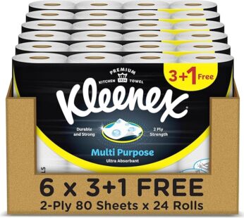 Multi Purpose Kitchen Tissue Paper Towel, 2 PLY, 24 Rolls x 90 Sheets, Absorbent Towels for all Surfaces