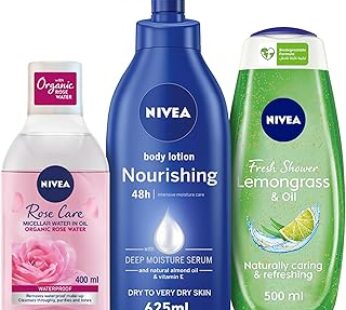 NIVEA Body Care Bundle Shower Gel Lemongrass & Oil 500ml + Face Micellar Water, Makeup Remover, Ros