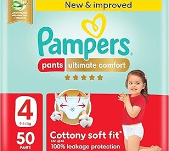 Pampers Ultimate Comfort Pants Diapers, Size 4, 9-14kg, Lotion infused with Aloe Vera and Vitamin E,