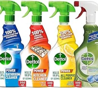 Dettol Trigger Domain Bundle – Pack Of 4 – Bathroom Cleaner, Kitchen Trigger, Lemon All Purpose Clea