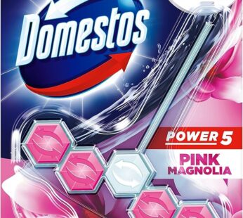 Domestos Power 5 Toilet Rim Block| Pink Magnolia Scented Toilet Rim Block For A Fresh & Germ-Free Toilet| Limescale Removal with Long Lasting Fragrance Up To 300 Flushes| Shine & Hygiene| 55gm