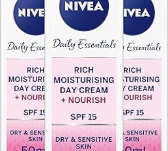 NIVEA Daily Essentials Face Cream Rich Moisturiser for Dry & Sensitive Skin Pack of 3 (3 x 50ml), Nourishing Day Cream wit…