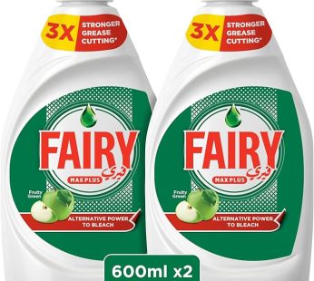 Fairy Max Plus Fruity Green Dishwashing Liquid Soap With Alternative Power To Bleach, 2x600ml