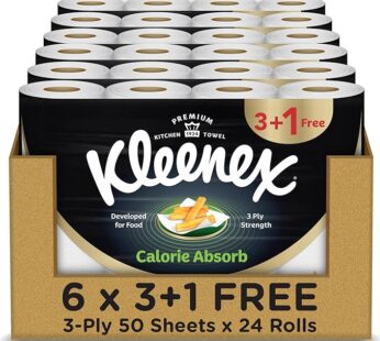 Calorie Absorb Kitchen Tissue Paper Towel, 3 PLY, 24 Rolls x 50 Sheets, Food-Grade Strong Absorbent Kitchen Tissue