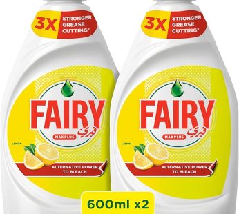 Fairy Max Plus Lemon Dishwashing Liquid with Bleach Alternative Power, 2x600ml