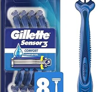 Gillette Sensor3 Comfort Disposable Razors for Men, 8 Count, Lubrastrip Glides Easily Over Your Skin