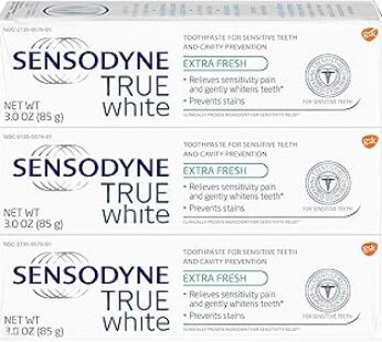 Sensodyne True White Sensitive Teeth Whitening Toothpaste for Stained Teeth, Cavity Prevention and Sensitive Teeth Treatme…