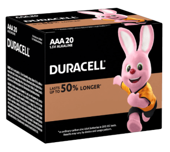 Duracell Lasts Upto 50% Longer AAA 20